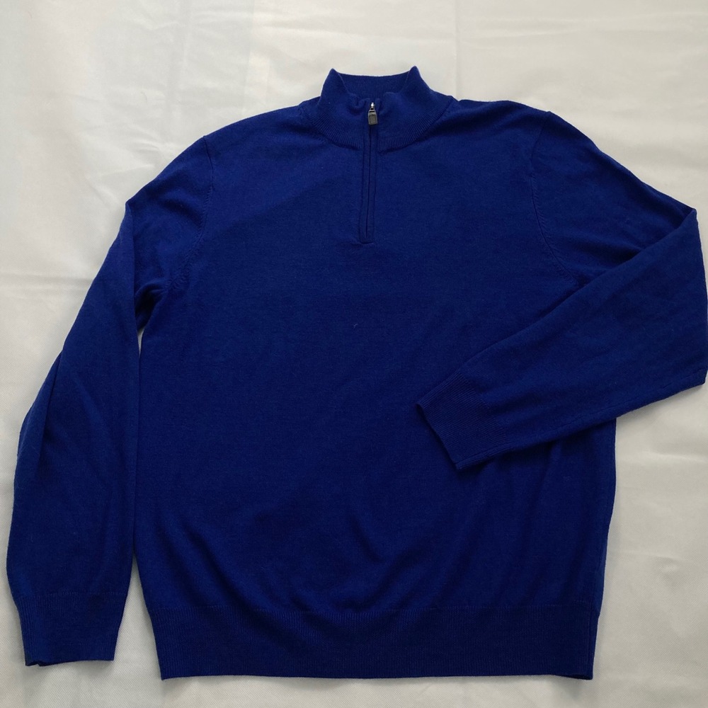 Jos. A. Bank Traveler Mens Large Blue 100% Merino Wool Quarter Zip Sweater